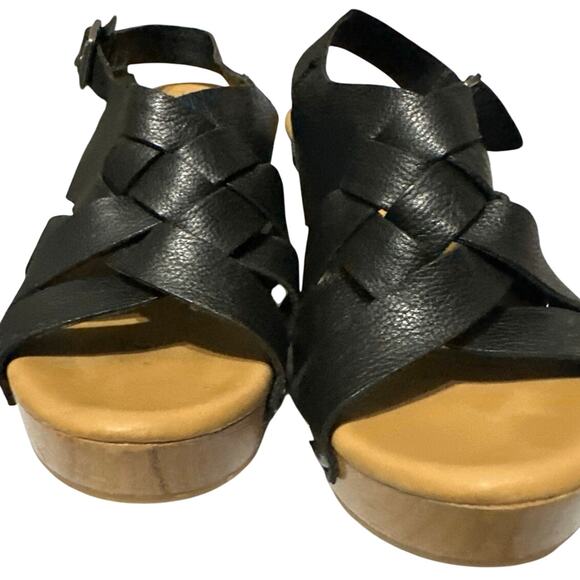 Korks Barango Wooden block heels Sandal Leather Cushioned Footbed Black Size 8 - Picture 3 of 8